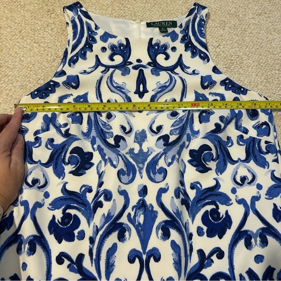 Lauren Ralph Lauren Stretch Crepe Damask Sleeveless A-line Dress Size 6 Blue - Picture 13 of 14